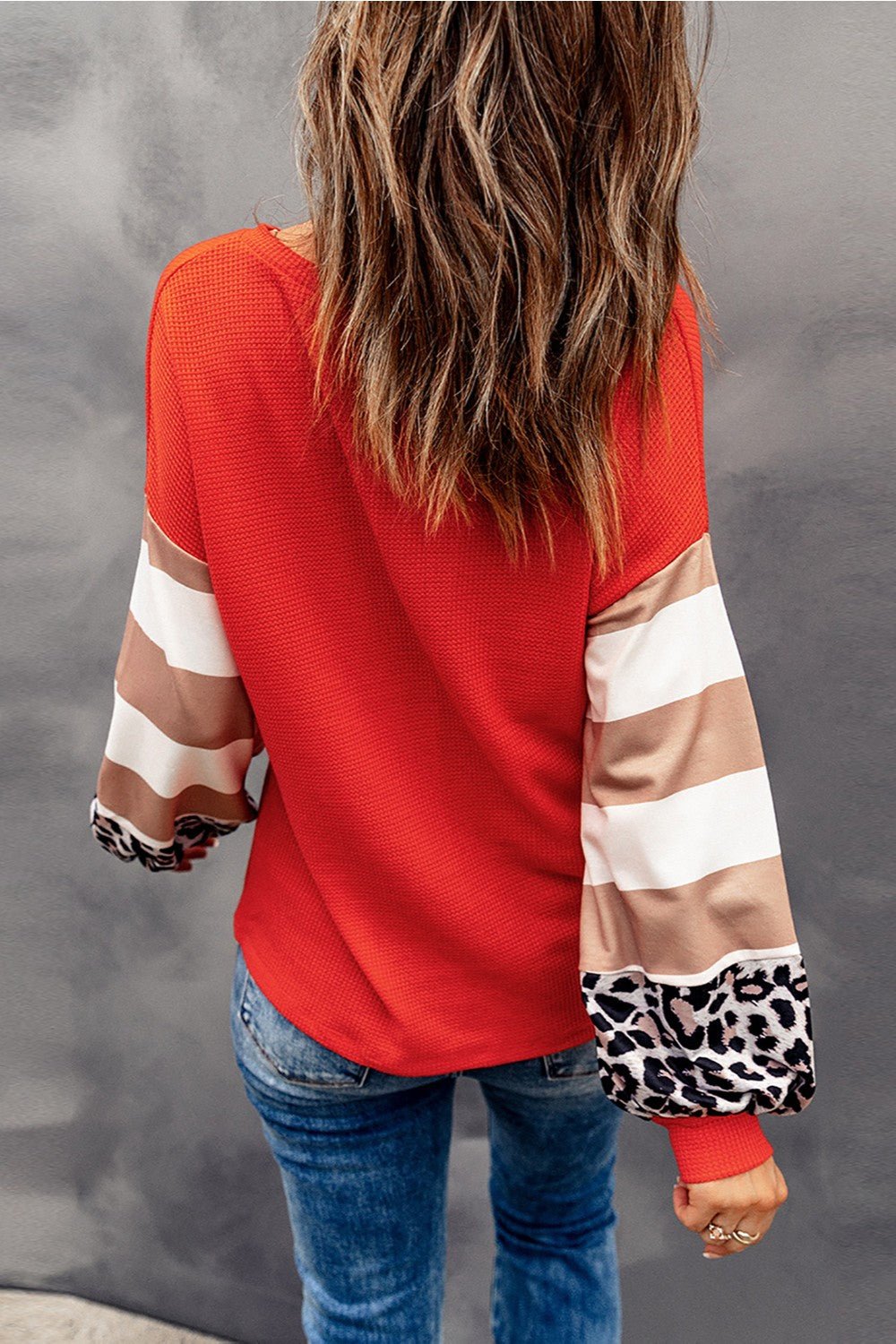 Letter Graphic V-Neck Long Sleeve Top - Celeste    