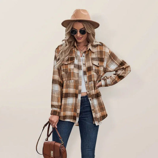 Long Sleeve Plaid Shirt - Celeste    