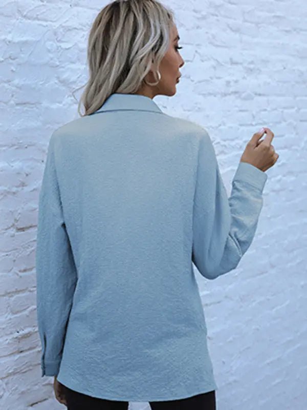 Long Sleeve Solid Button Down Top - Celeste    