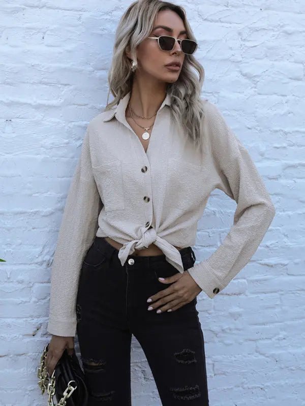 Long Sleeve Solid Button Down Top - Celeste    