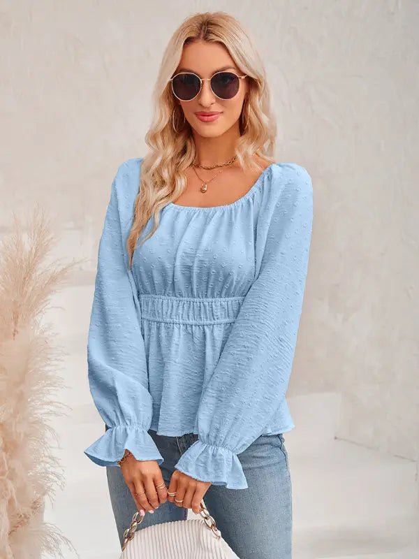 Lotus Leaf Elegant Blouse - Celeste    