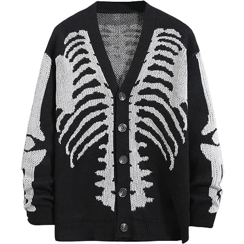 Halloween Skeleton Print Cardigan Size Small-XLarge  Open Front Knitware for Fal and Winter
