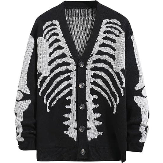 Halloween Skeleton Print Cardigan Size Small-XLarge  Open Front Knitware for Fal and Winter