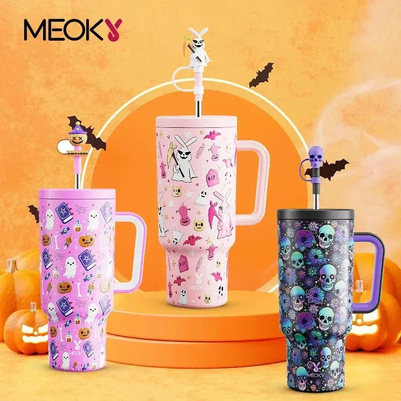 Meoky Cup Tumbler Handle with Cute Straw - Halloween 40 oz - Celeste    