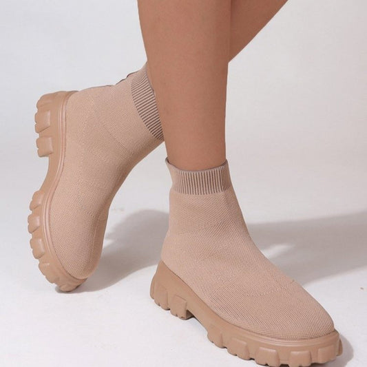 Mesh Round Toe Platform Boots - Celeste    