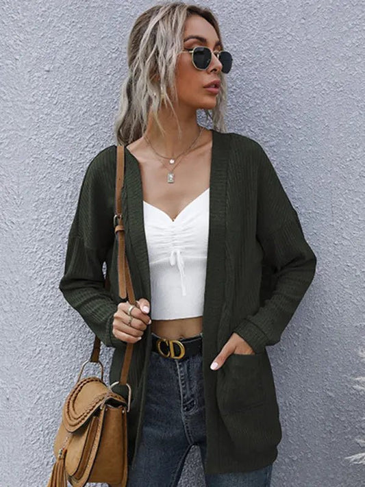 New casual women's basic long-sleeved solid color long sweater cardigacasual women'
