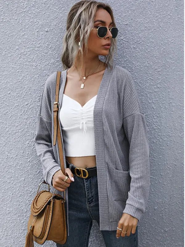 New casual women's basic long-sleeved solid color long sweater cardigacasual women'