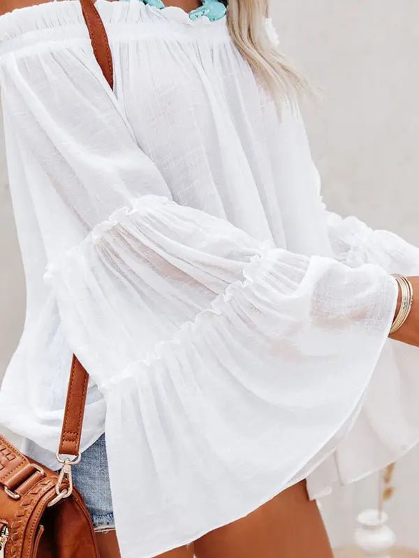 Off Shoulder Flare Blouse - Celeste    