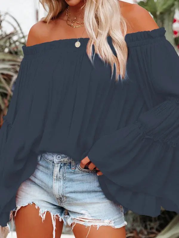 Off Shoulder Flare Blouse - Celeste    