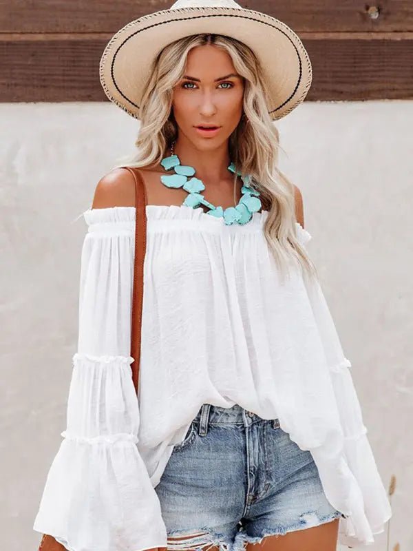 Off Shoulder Flare Blouse - Celeste    