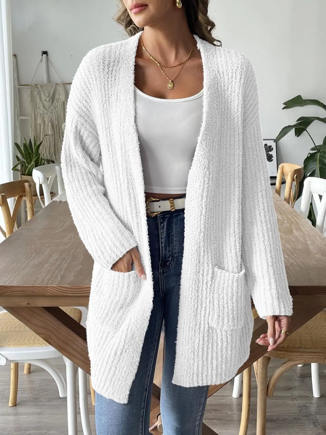 Open Front Long Sleeve Cardigan - Celeste    