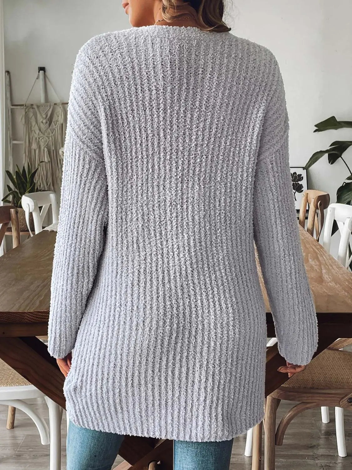 Open Front Long Sleeve Cardigan - Celeste    