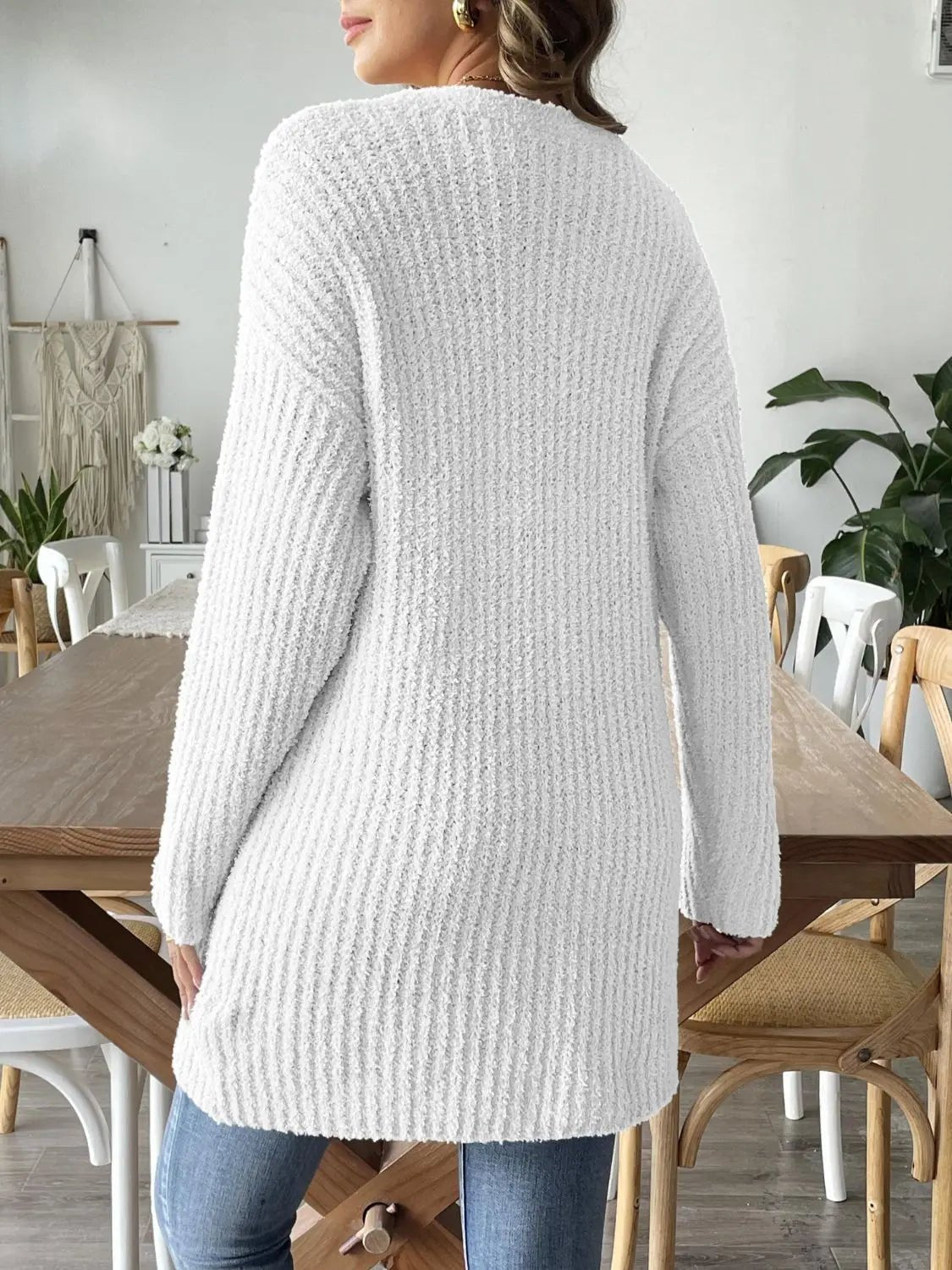 Open Front Long Sleeve Cardigan - Celeste    
