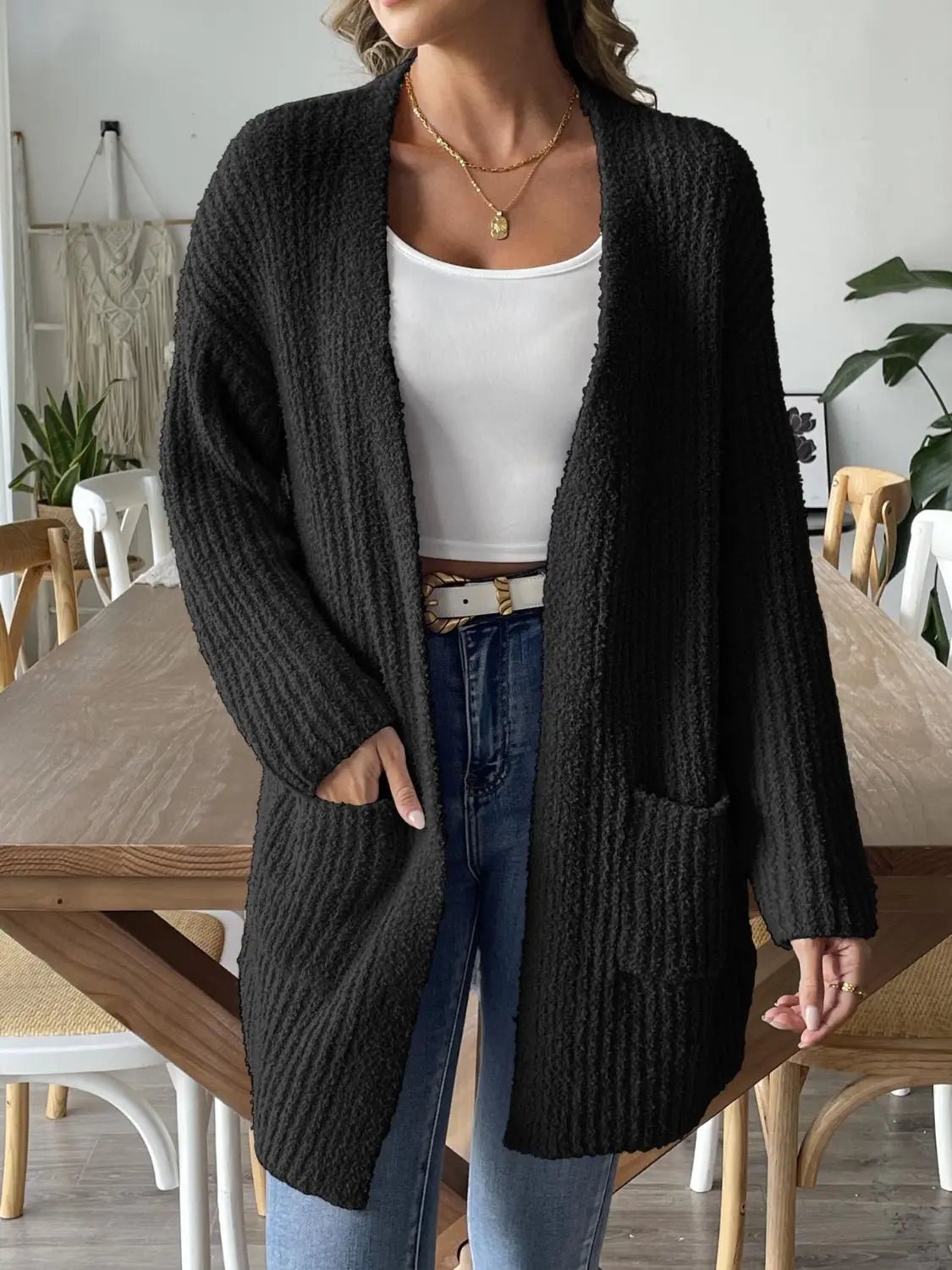 Open Front Long Sleeve Cardigan - Celeste    