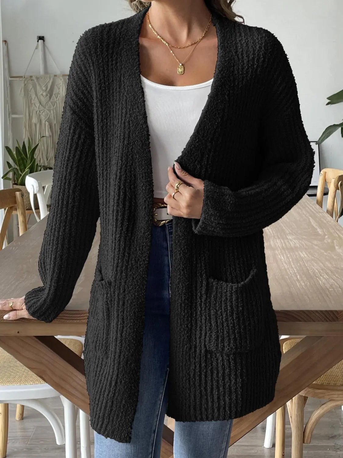 Open Front Long Sleeve Cardigan - Celeste    