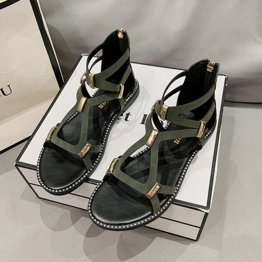 Open Toe Back Zipper Flat Sandals - Celeste    