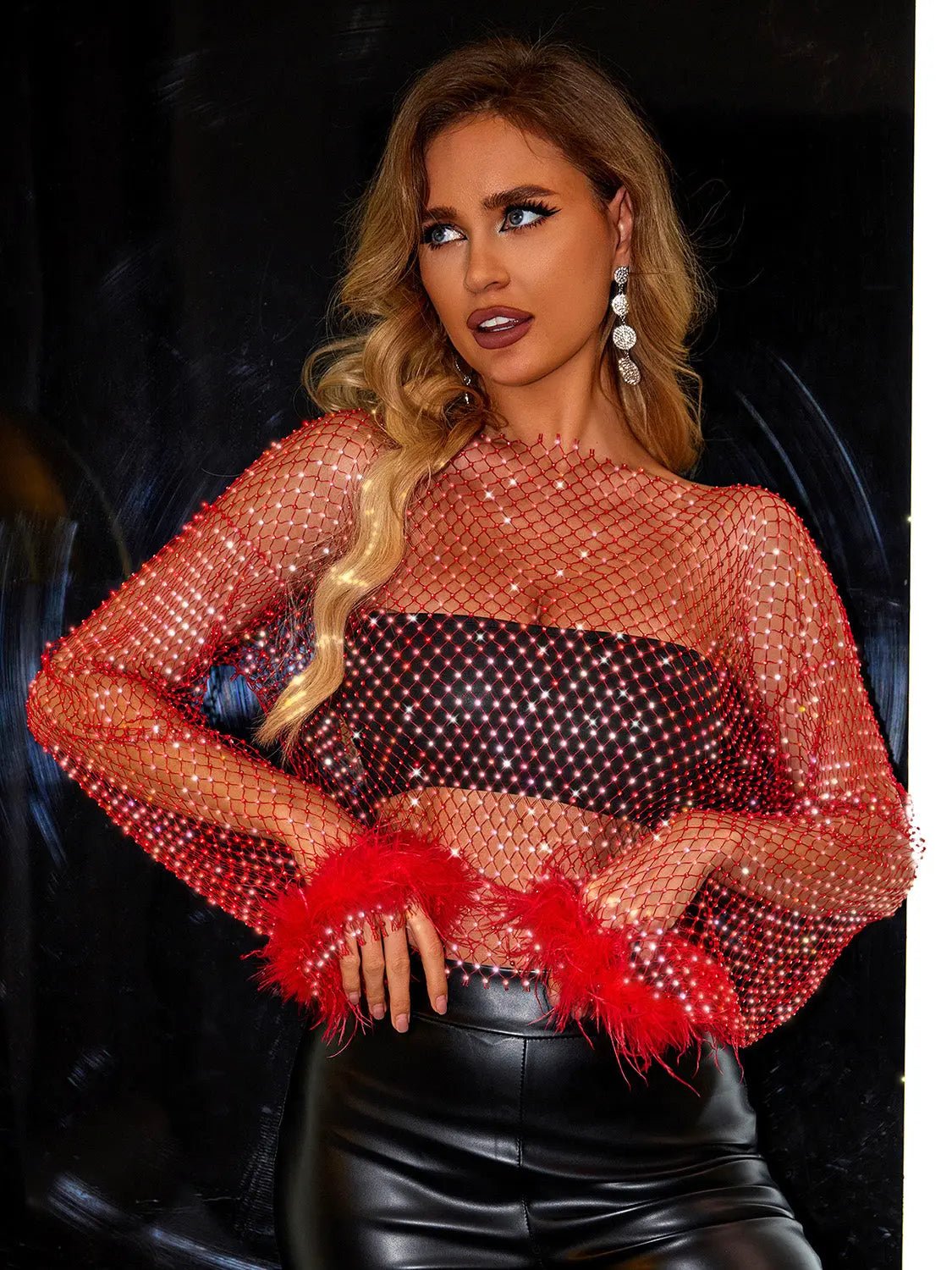 Openwork Long Sleeve Blouse - Celeste    