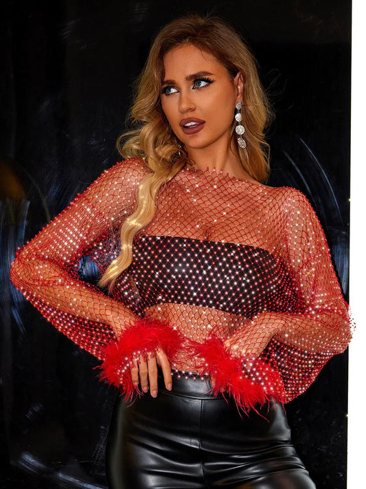 Openwork Long Sleeve Blouse - Celeste    