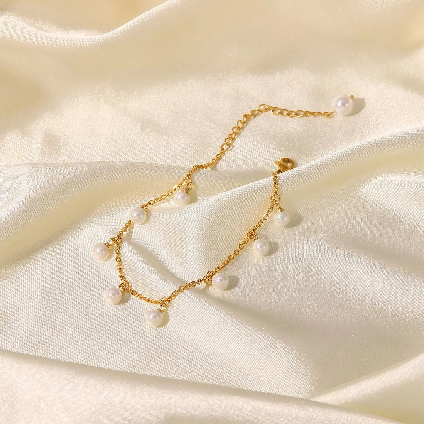 Pearl 18K Gold-Plated Charm Anklet - Celeste    