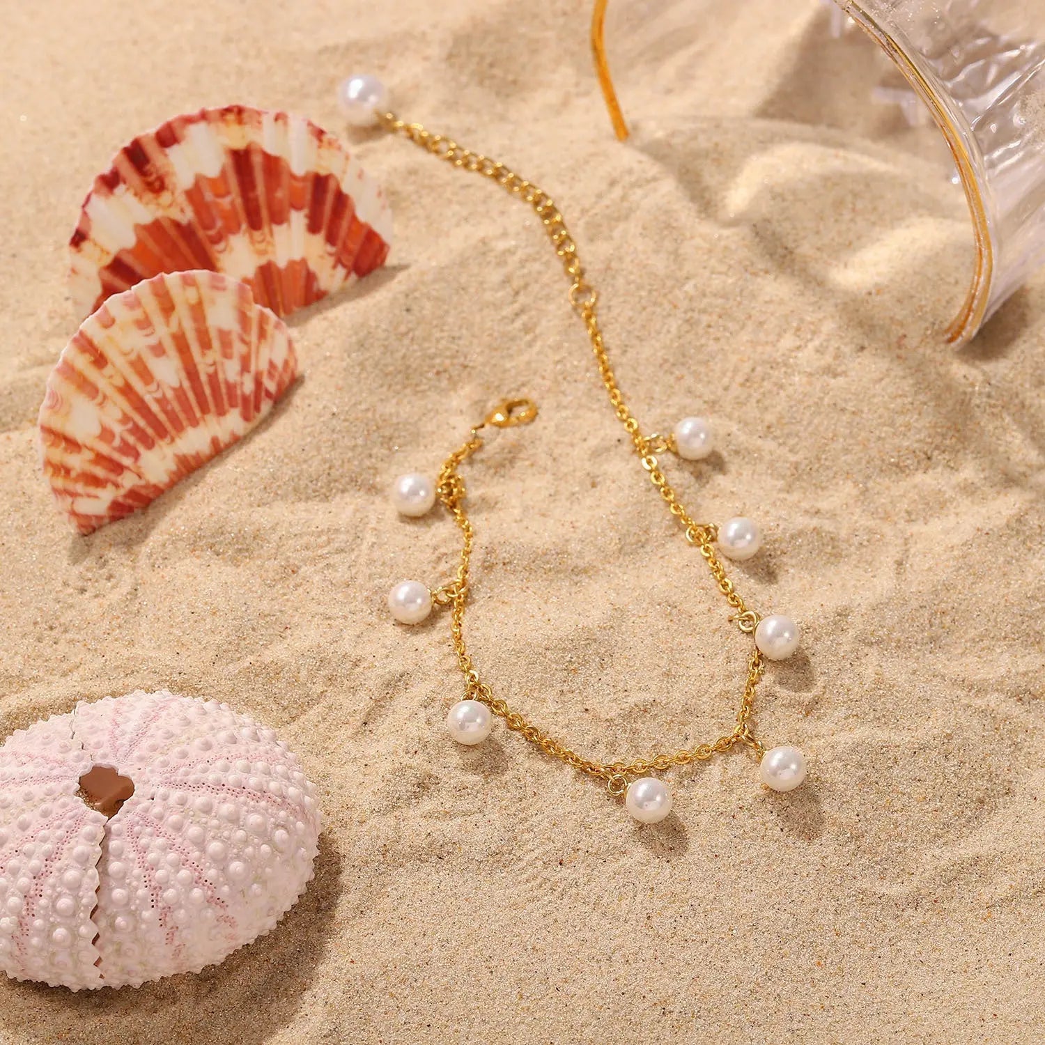 Pearl 18K Gold-Plated Charm Anklet - Celeste    