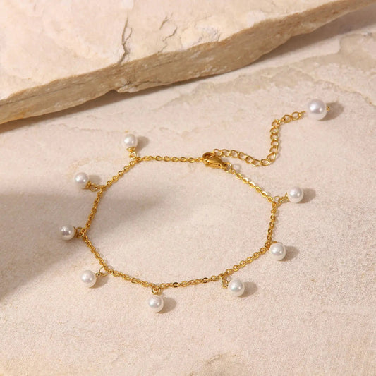 Pearl 18K Gold-Plated Charm Anklet - Celeste    