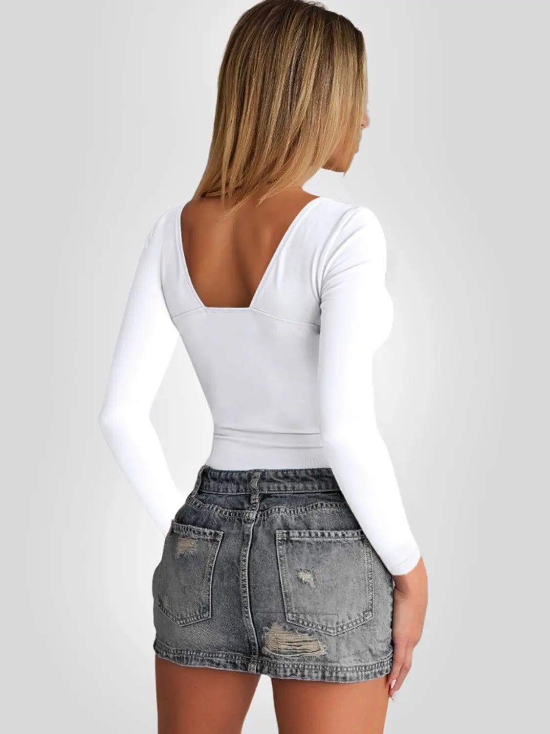 Plunge Long Sleeve T-Shirt - Celeste    