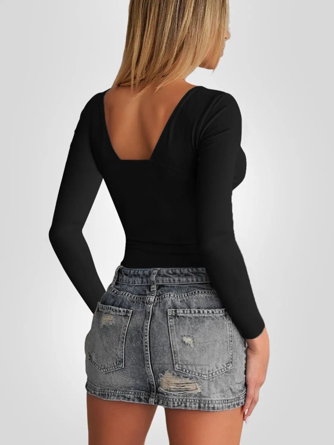 Plunge Long Sleeve T-Shirt - Celeste    