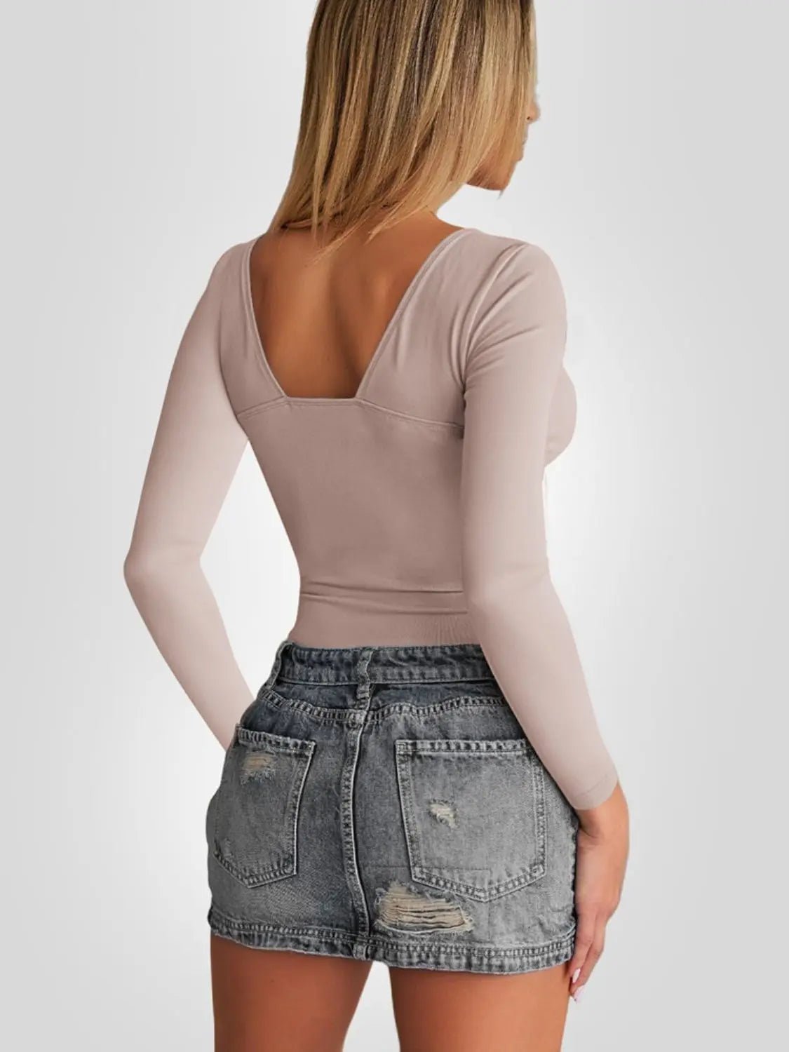 Plunge Long Sleeve T-Shirt - Celeste    
