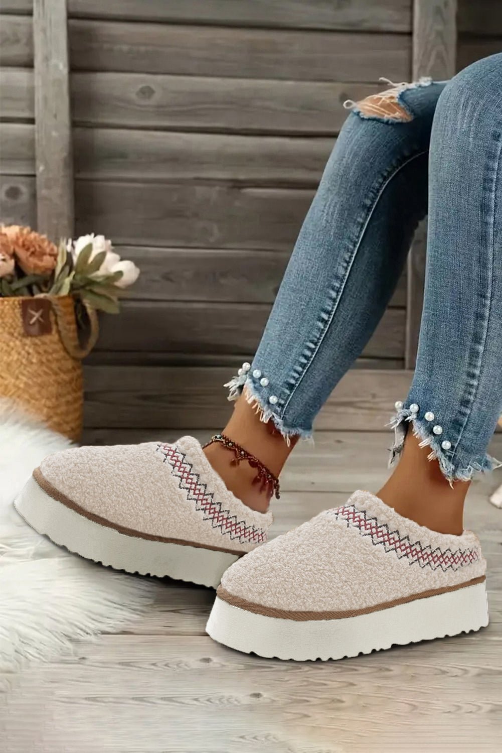 Plush Slide On Shoes - Winter White - Celeste  Shoes & Bags/Slippers  