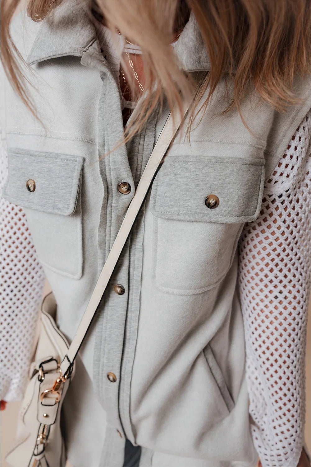 Pocketed Button Up Collared Neck Vest - Celeste    