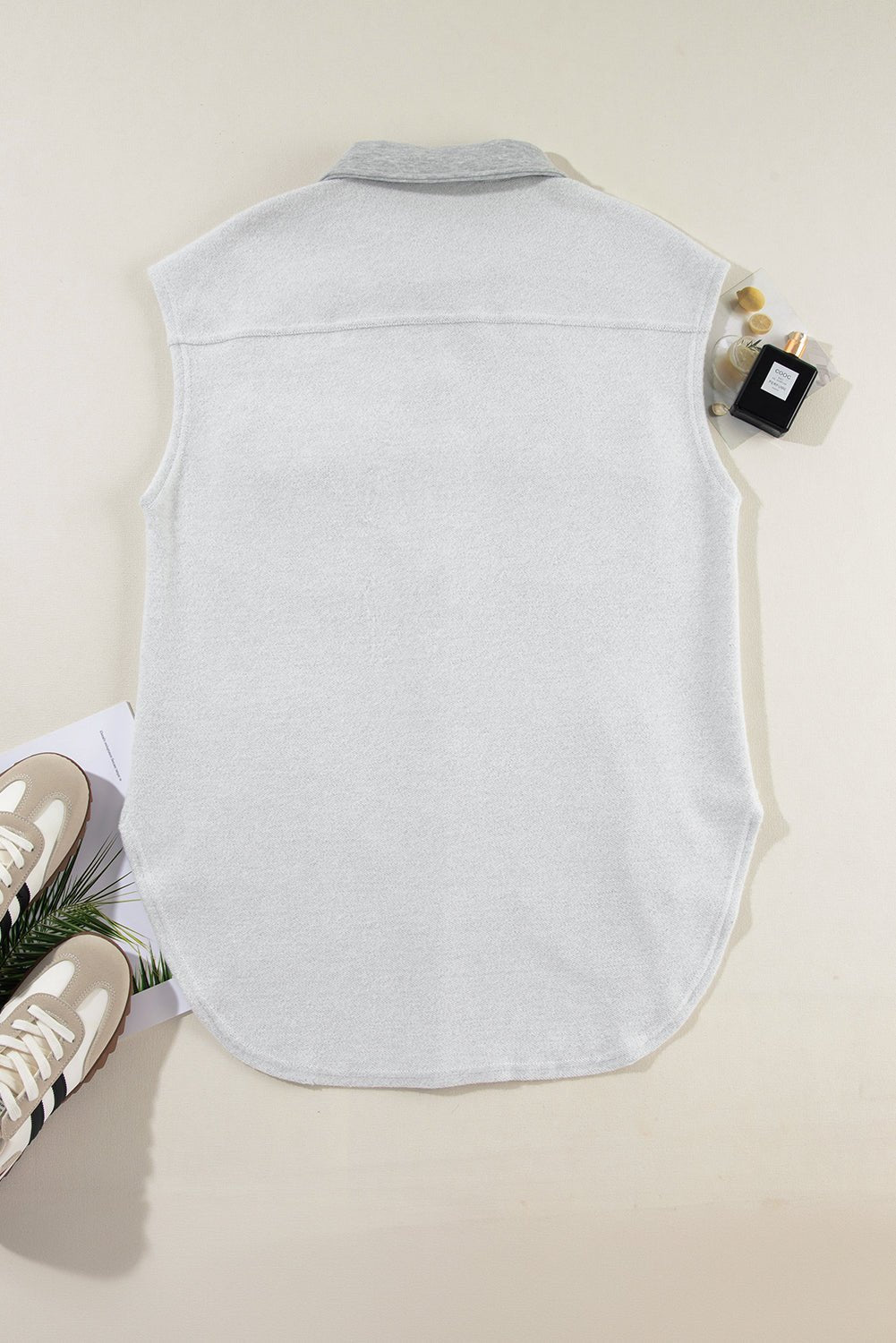 Pocketed Button Up Collared Neck Vest - Celeste    