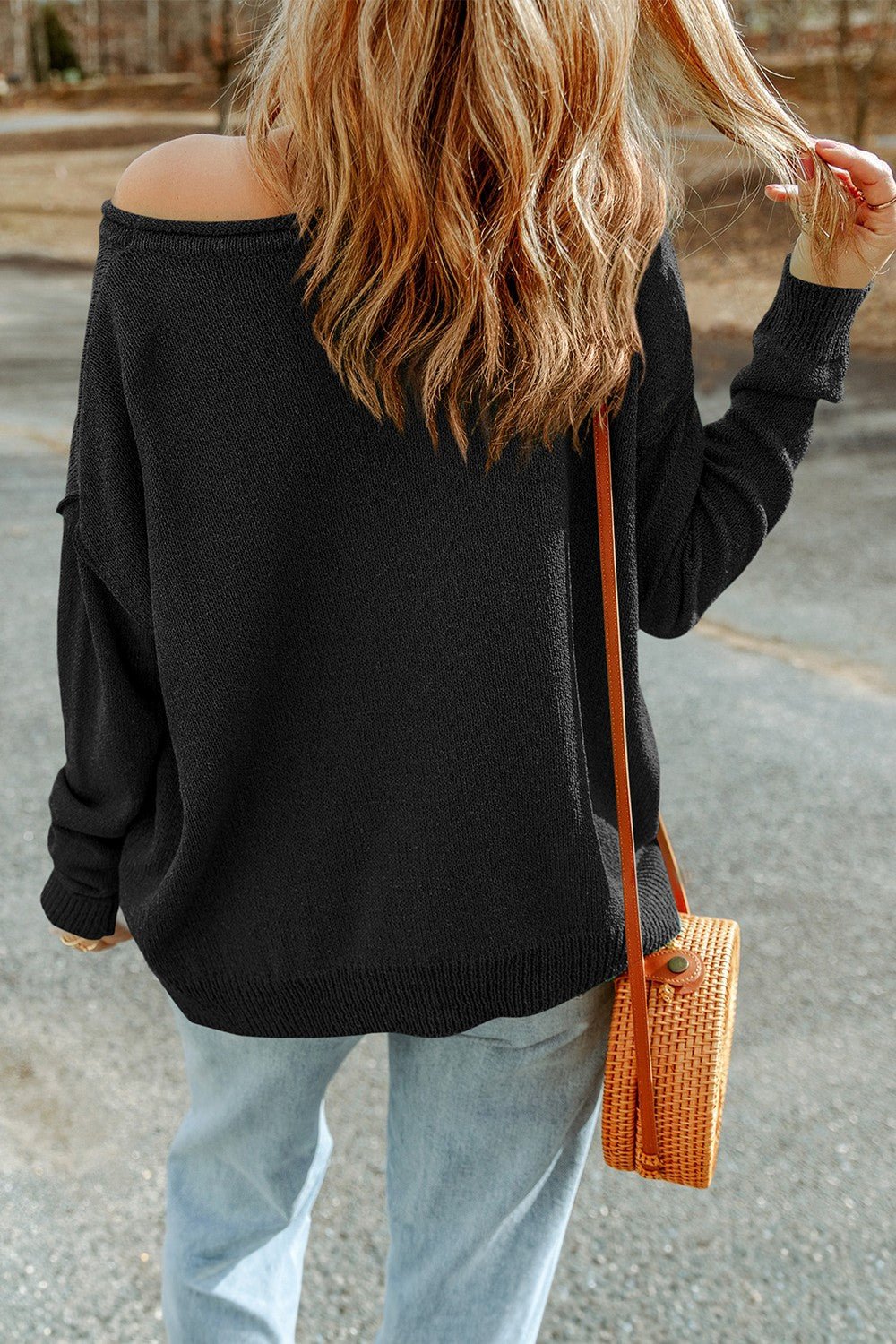 Pumpkin Round Neck Long Sleeve Knit Top - Celeste    