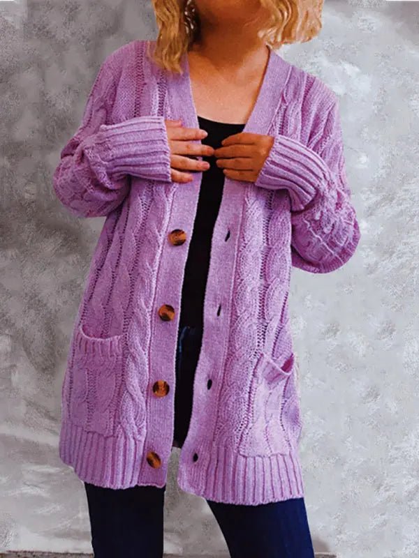 Purple Button-Down Cardigan Sweater - Celeste    