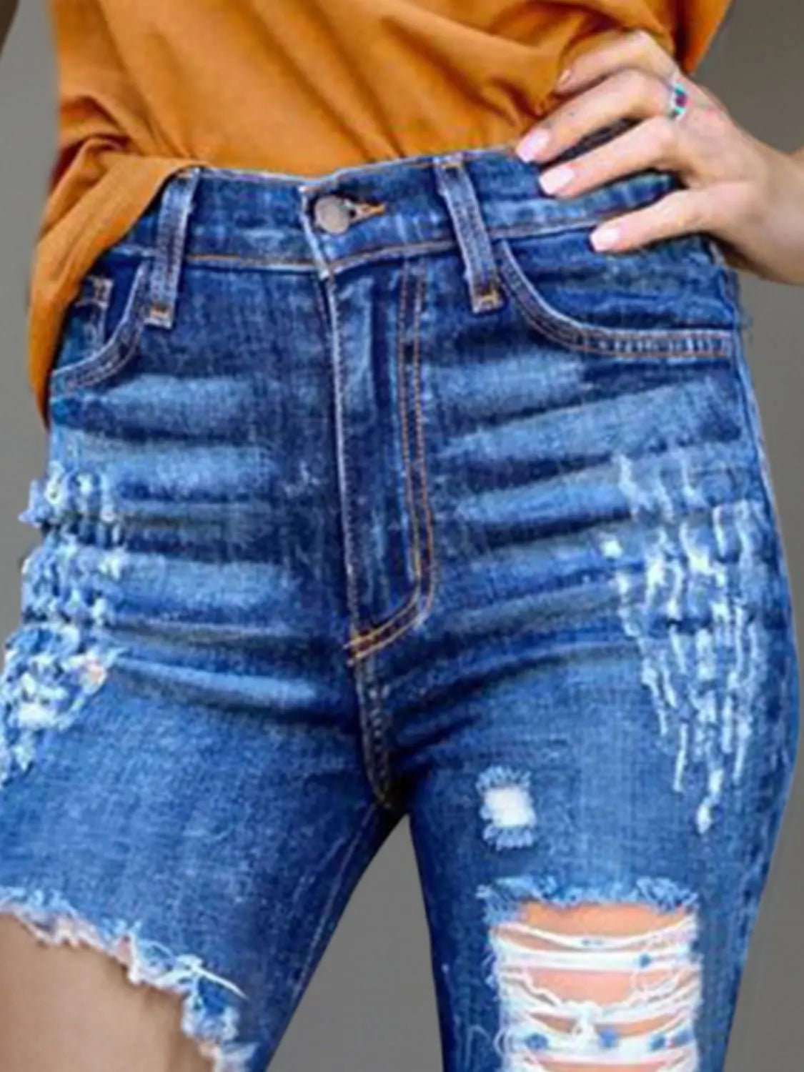 Raw Hem Distressed Bootcut Jeans - Celeste    