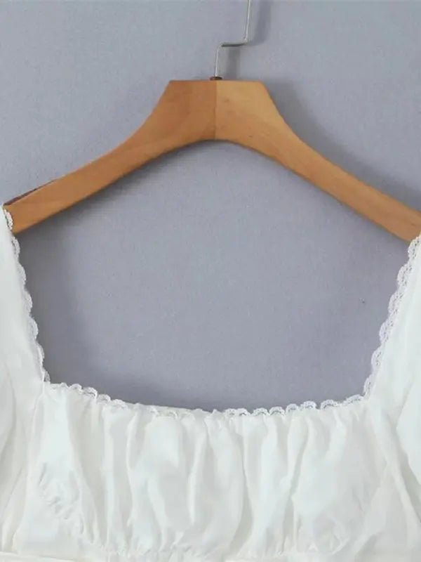 Retro White Crop Tank - Celeste    