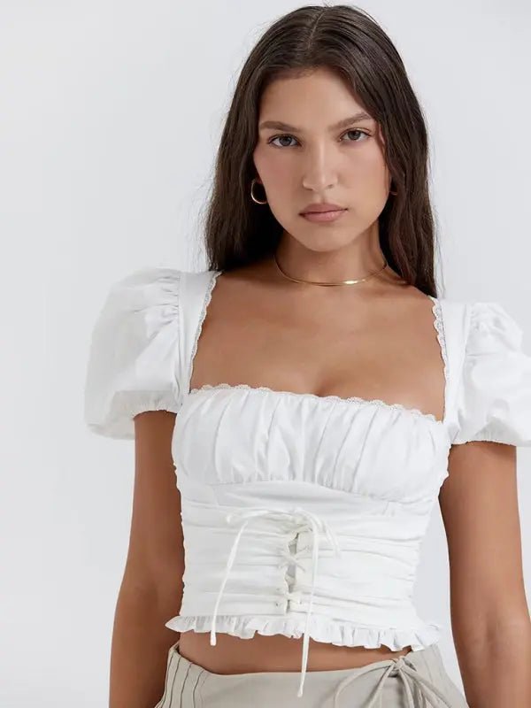 Retro White Crop Tank - Celeste    
