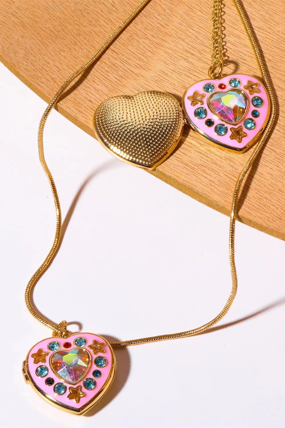 Rhinestone Decor Heart Box Pendant Necklace - Celeste    