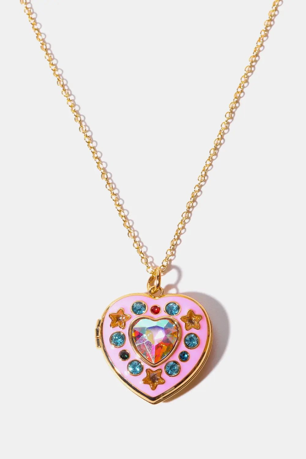 Rhinestone Decor Heart Box Pendant Necklace - Celeste    
