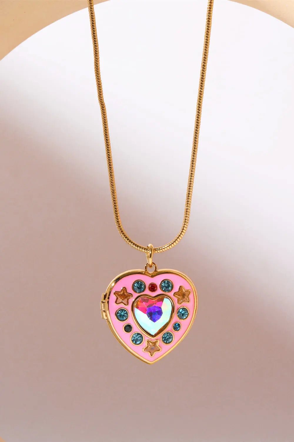 Rhinestone Decor Heart Box Pendant Necklace - Celeste    