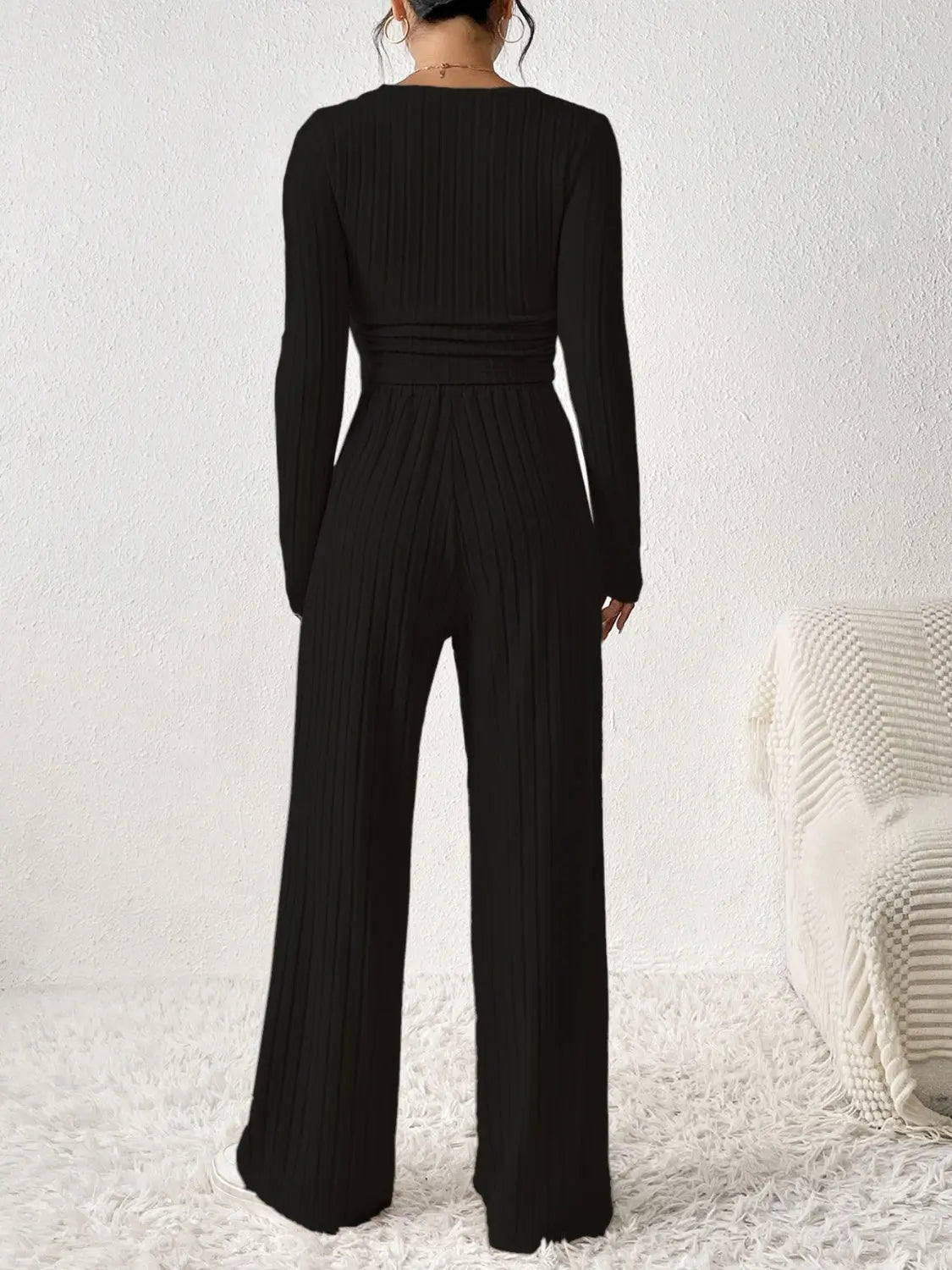Scoop Neck Long Sleeve Top and Pants Set - Celeste    