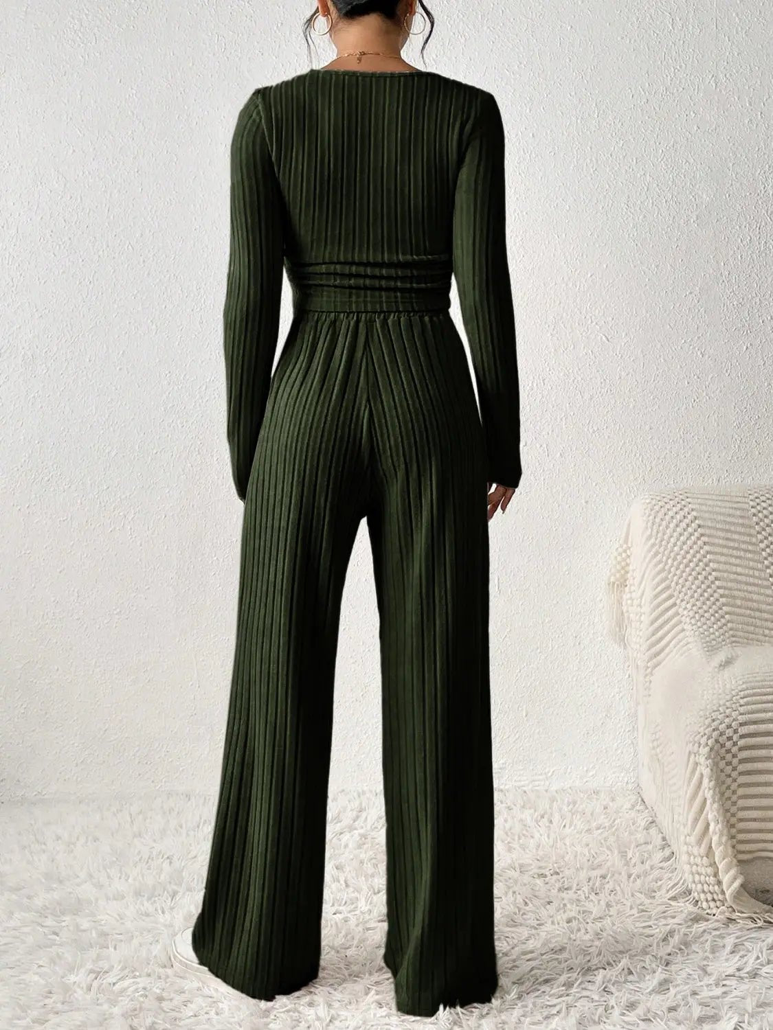 Scoop Neck Long Sleeve Top and Pants Set - Celeste    