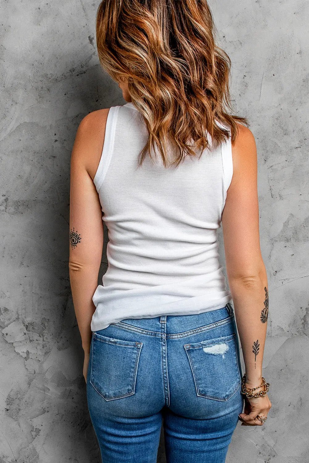 Sequin Flower Round Neck Tank - Celeste    