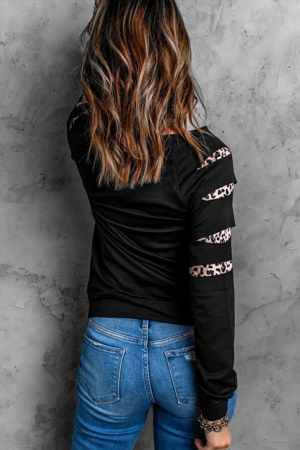 Sequin Leopard Long Sleeve Sweatshirt - Celeste    