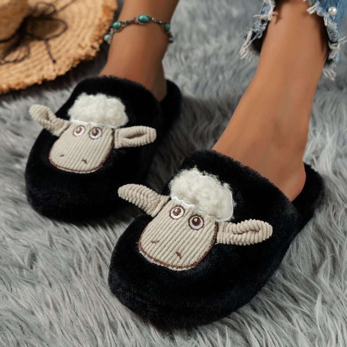 Sheep Round Toe Slippers - Celeste    