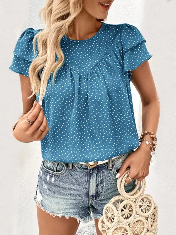 Short Sleeve Ruffled Blouse - Celeste    