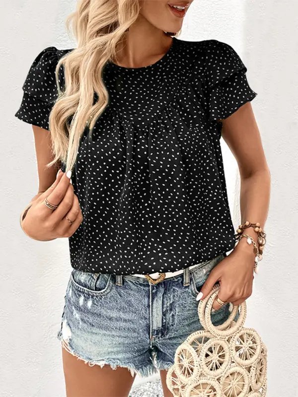 Short Sleeve Ruffled Blouse - Celeste    