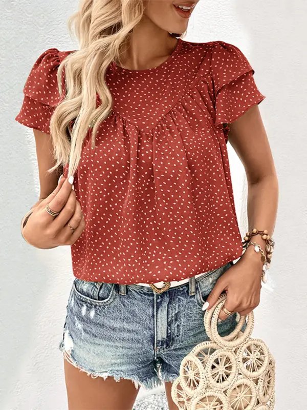 Short Sleeve Ruffled Blouse - Celeste    