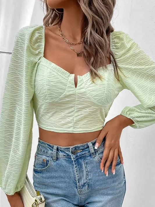 Square Collar Puff Sleeve Shirt - Celeste    