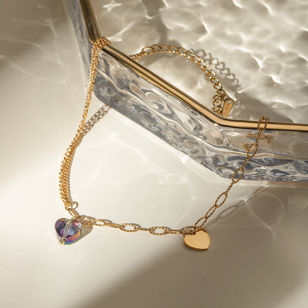 Stainless Steel Synthetic Crystal Heart Anklet Bracelet - Celeste    