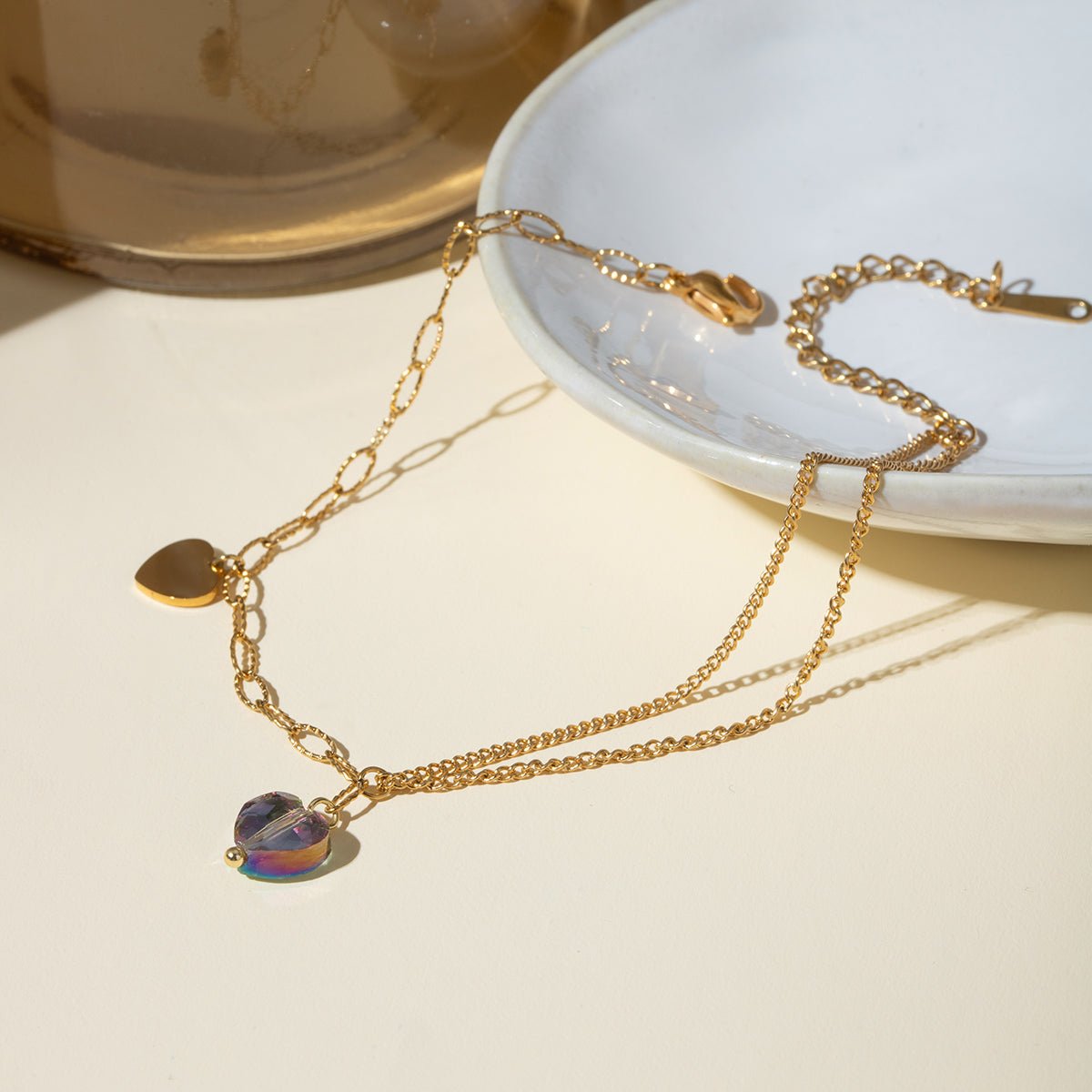 Stainless Steel Synthetic Crystal Heart Anklet Bracelet - Celeste    
